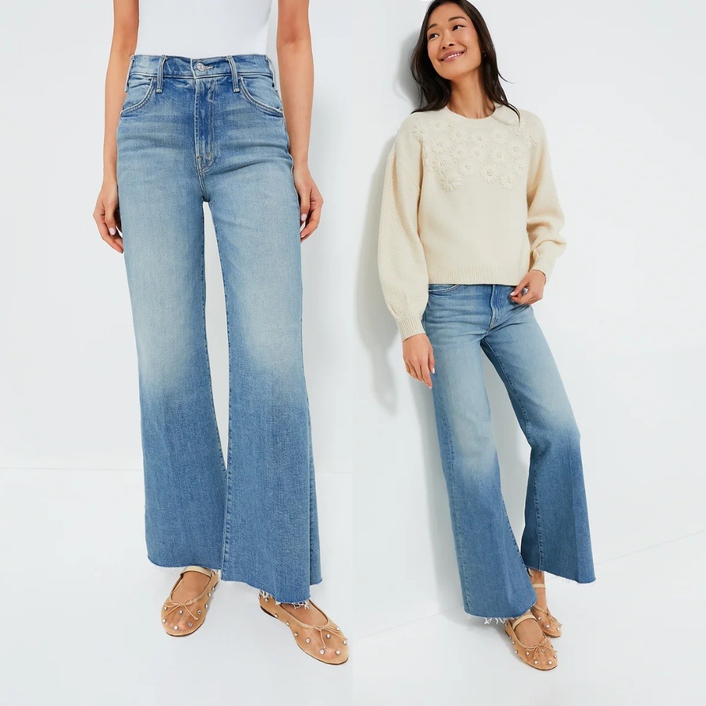 NWT Mother Superior The Hustler Roller Fray Jeans I Confess 31 Wide Leg Blue